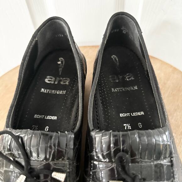 Ara Black Croc Embossed Rachel Slip On Loafer Low Comfort Wedge 7.5 G UK 10 US - Picture 5 of 10